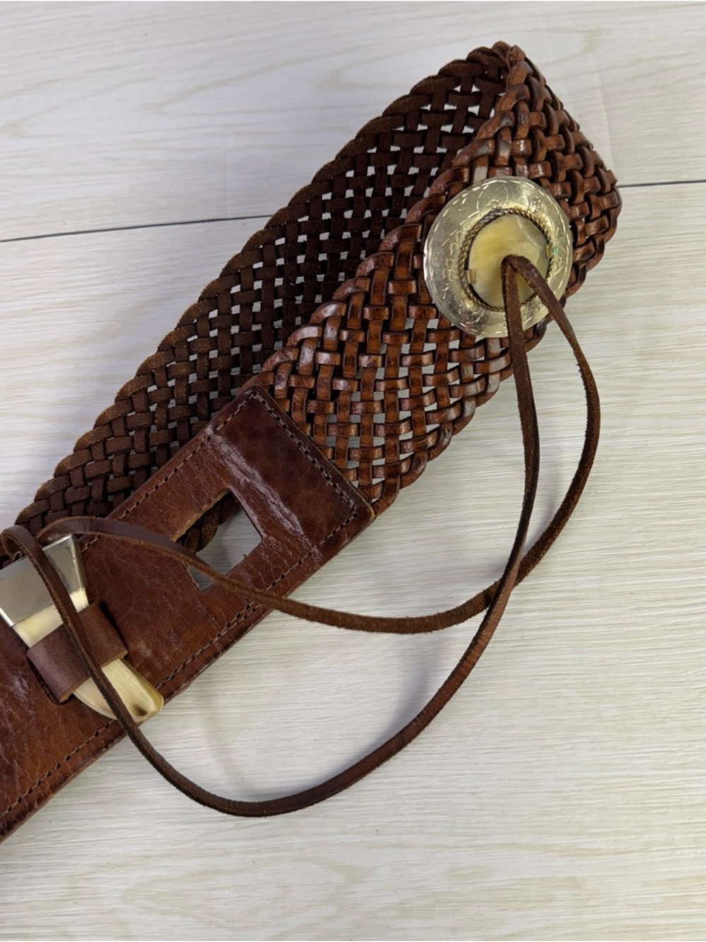 Vintage Woven Leather Waist Belt: Bohemian Western Cowgirl Style - Picture 2 of 8
